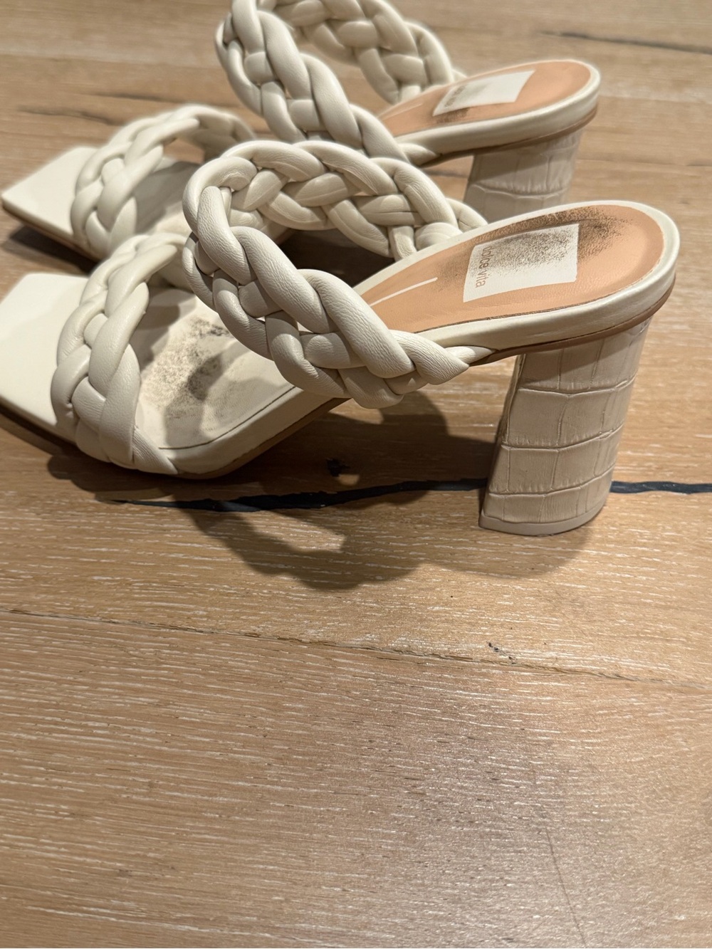 Dolce Vita Cream Braided Double-Strap Block Heel Sandals